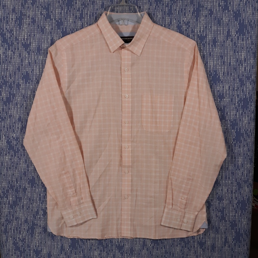 Johnston & Murphy Linen Blend Shirt Mens Large Light Orange Button Up